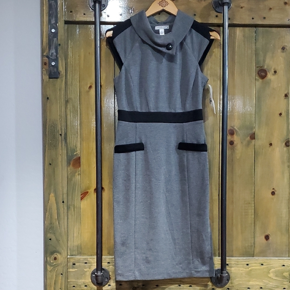 Gray Sleeveless Dress Classy Career Executive Office Sleek Mod Grunge Minimalist